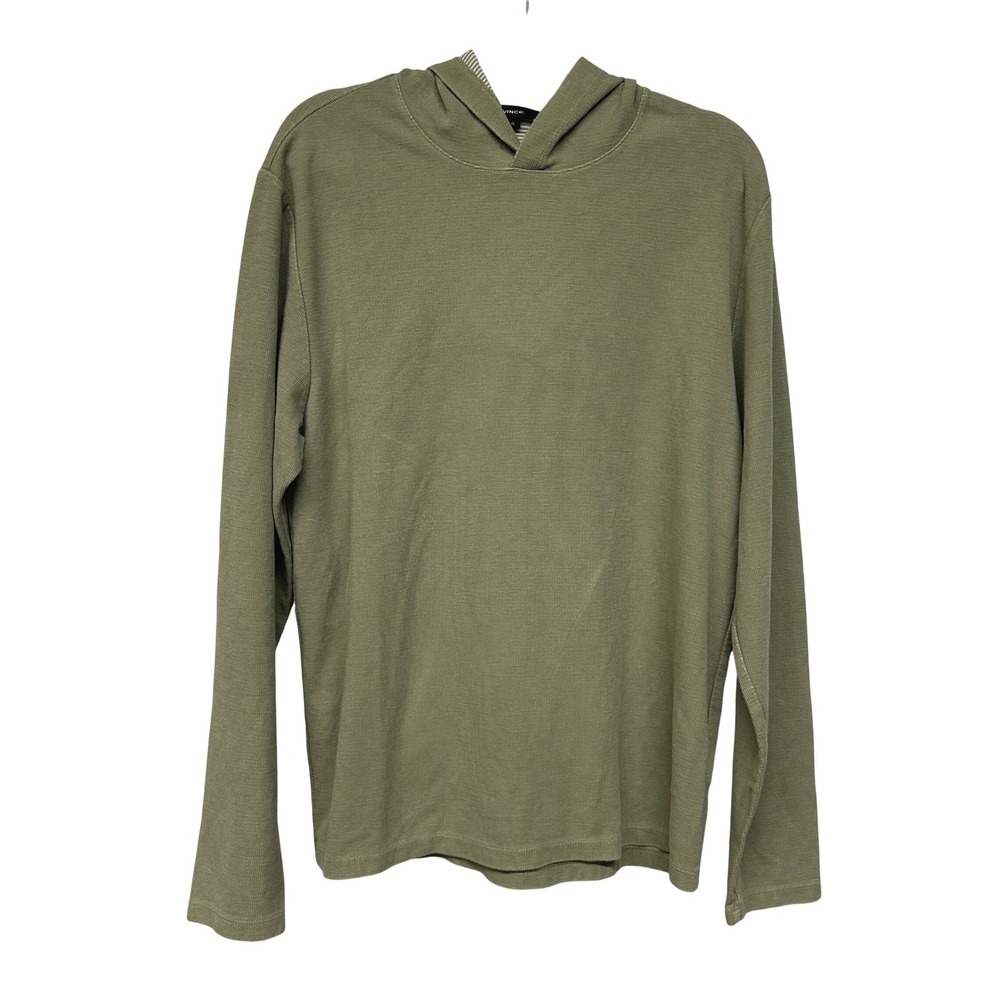 Vince Mens Sage Green Textured Knit Pullover Hoodie Size Large